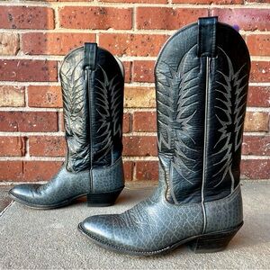 Nocona Black & Gray Leather Embroidered Snake Print Men’s Cowboy Boots Sz 6.5 D